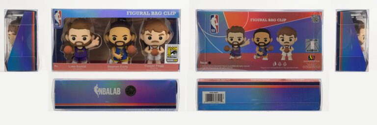 Front, back, and side angles of NBA - 3D Foam Bag Clip 3 PC Set